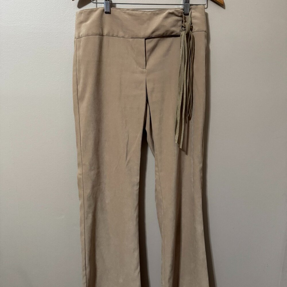 Vintage Blue 90s Faux Suede Pants Sz 7 | Tan High Waist Tassel Accent